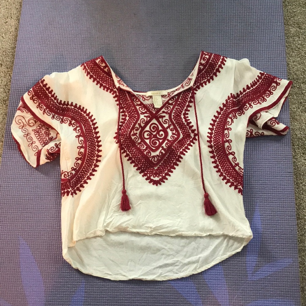 Red patterned shirt